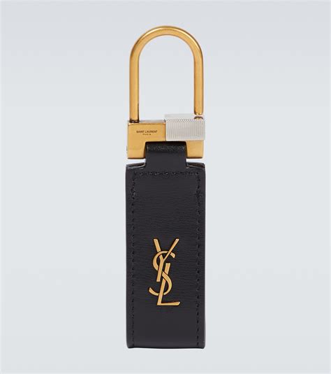 ysl black leather keychain|YSL leather keychain in black .